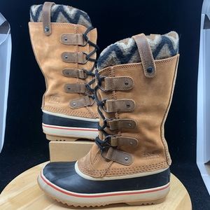 Sorel Beige Leather Waterproof Women's Round Toe Lace Up Snow Winter Boots 7